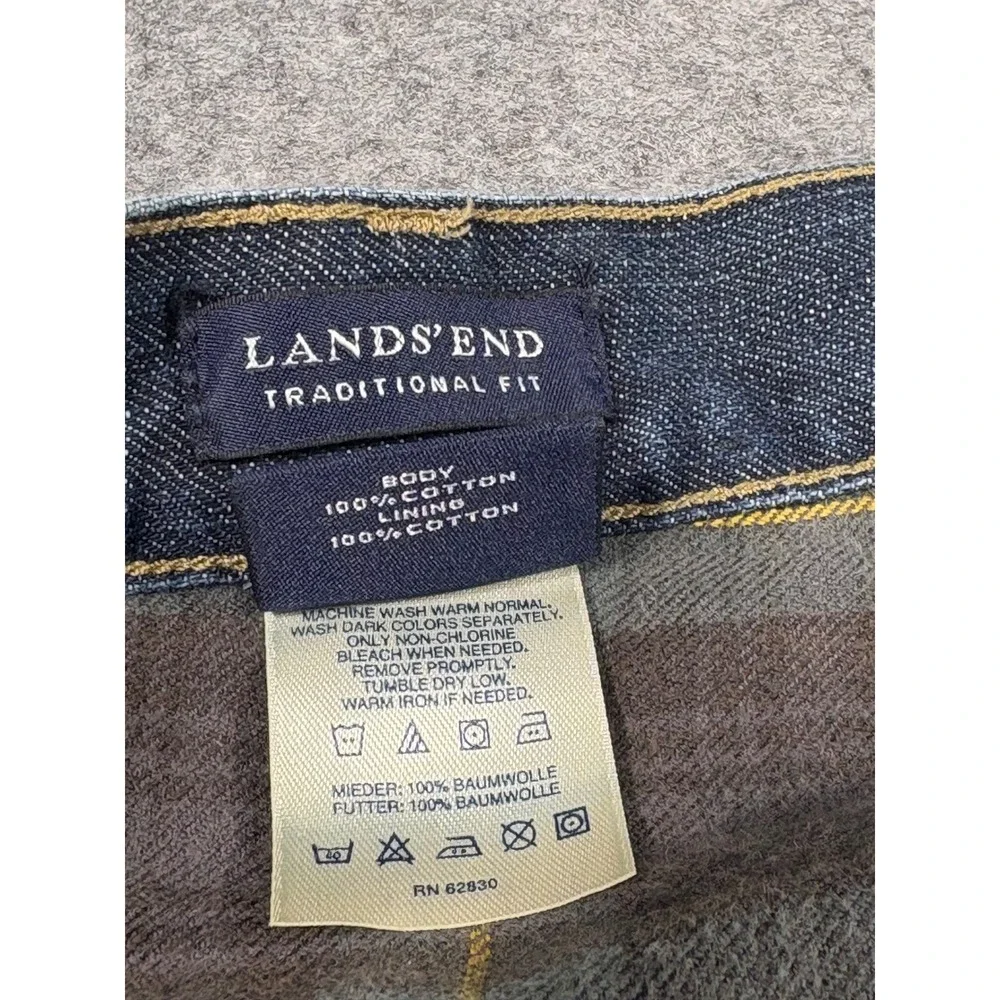 Lands End Mens Traditional Fit Tapered Leg Jeans 42x32 Blue Flannel‎ Lined Denim